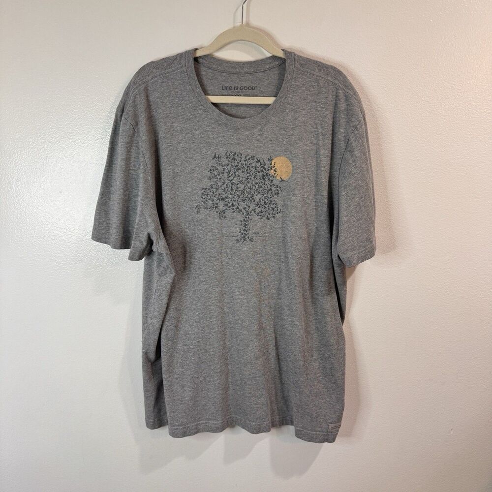 Life is Good T-shirt Mens XXL / 2XL Crusher Gray Tree Moon Bird Crewneck Cotton